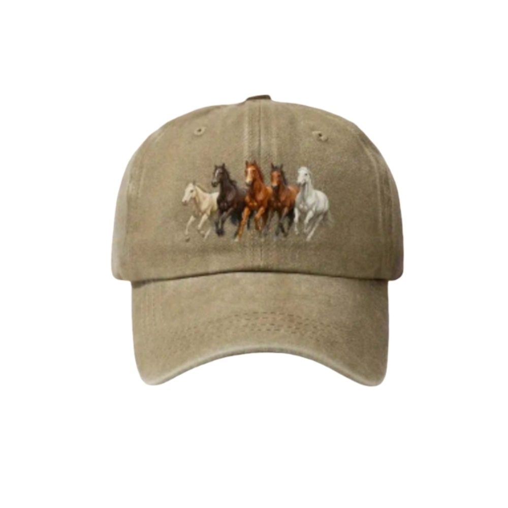 Horse Baseball Cap Khaki Adjustable Unisex Horse Lovers Leisure Sun Shade Hat